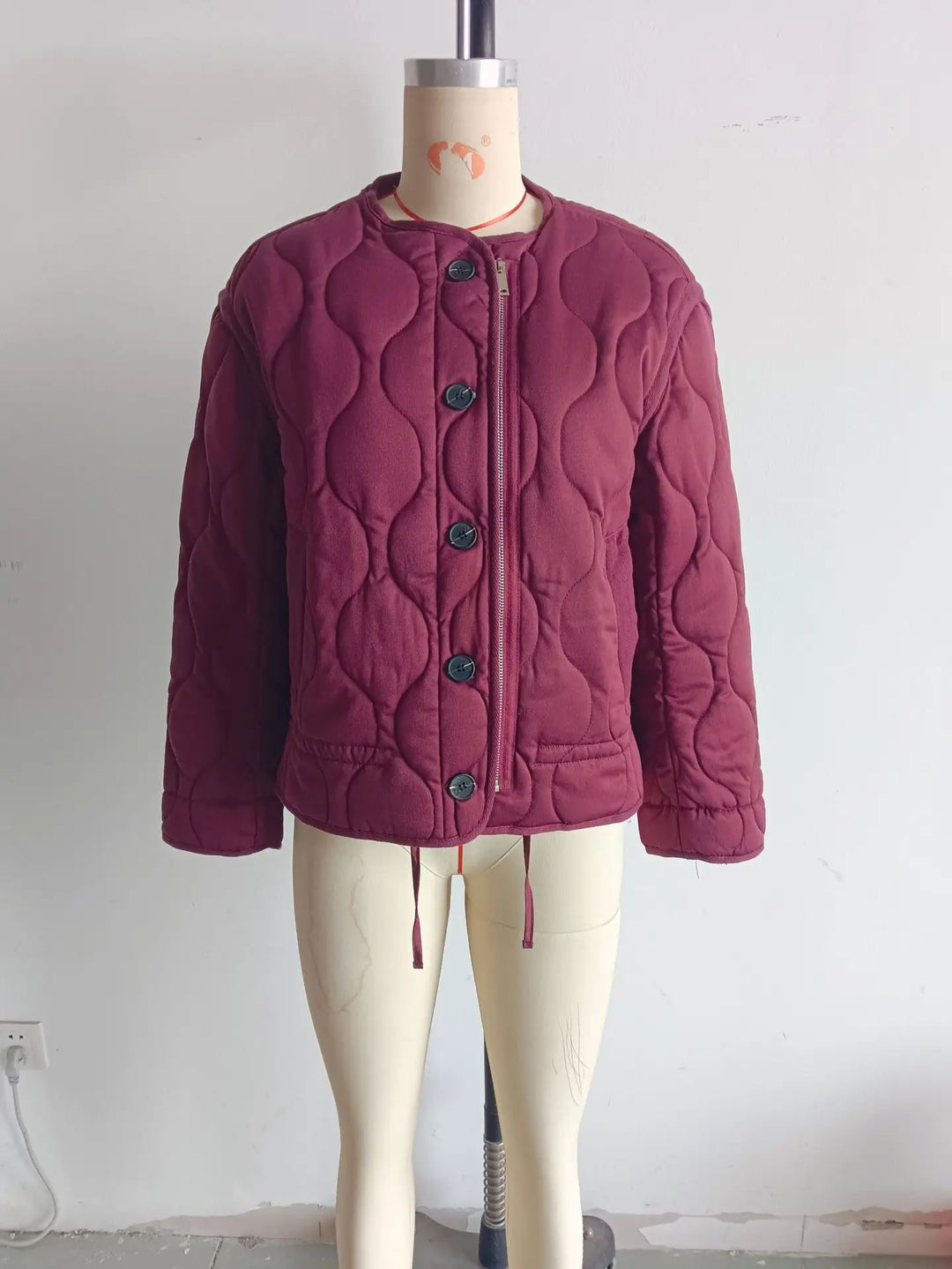Women’s Quilted Snap-Button Bomber Jacket – Warm Padded Outerwear