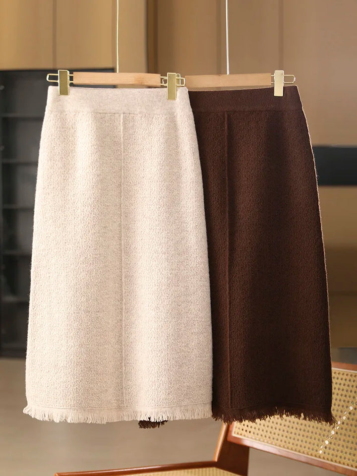 Women’s 100% Merino Wool Tassel Straight Skirt