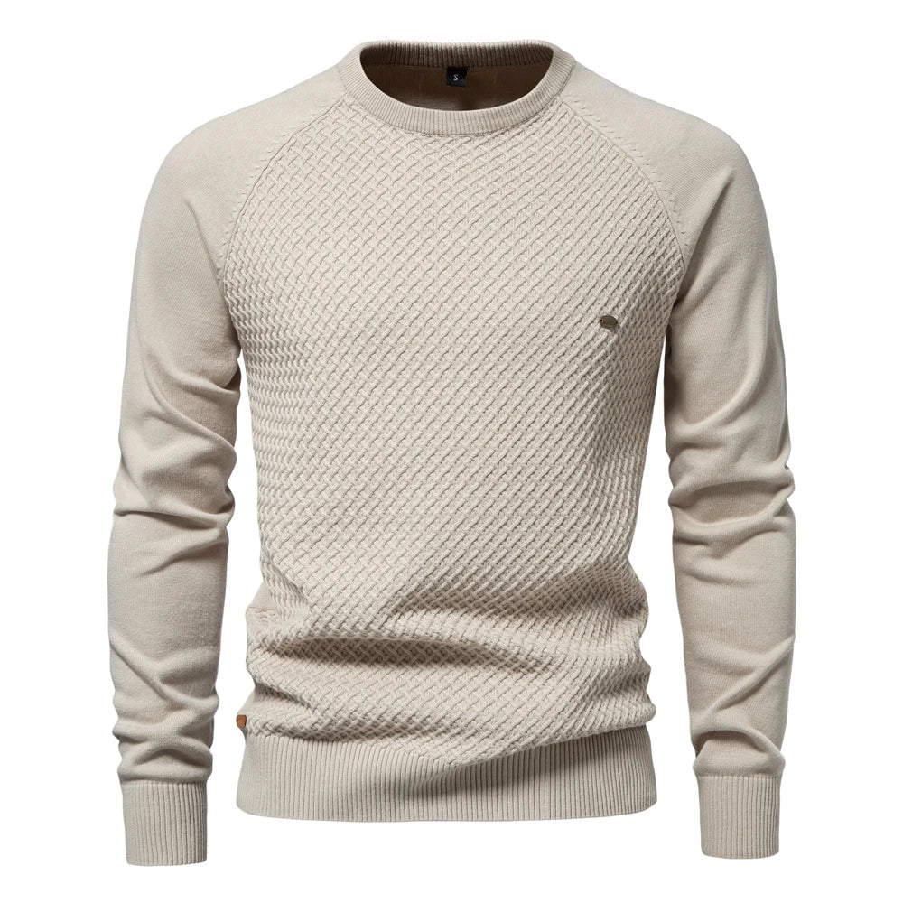 Men’s Geometric Cotton Crew Neck Sweater – Casual & Business Pullover
