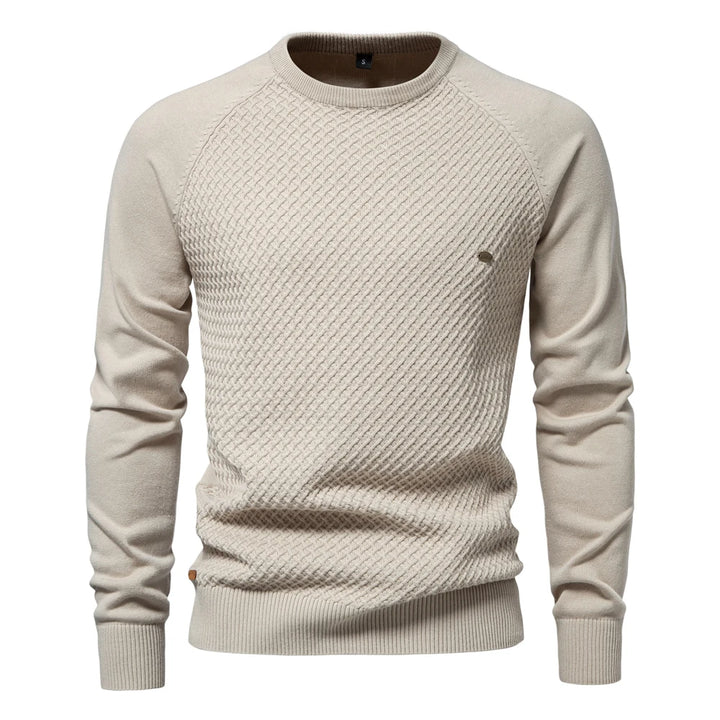 Men’s Geometric Cotton Crew Neck Sweater – Casual & Business Pullover