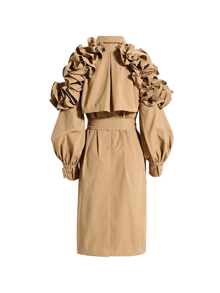 Women’s Long Trench Coat – Black/Khaki