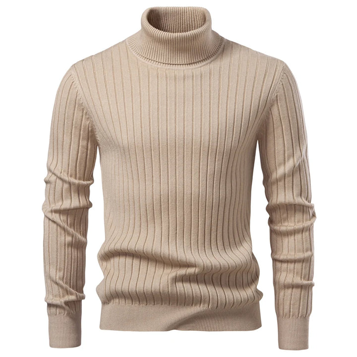 Men’s Turtleneck Sweater – Solid Color Striped Warm Knit Pullover