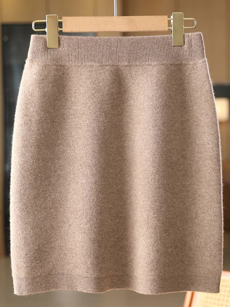Women’s Wool Mini Skirt – 100% Merino Wool Knitted Office Dress