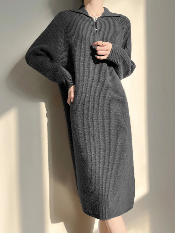 Women’s Merino Wool Half-Zip Polo Collar Sweater Dress