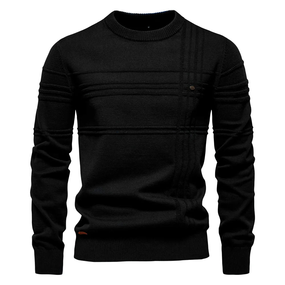 Men’s Striped Cotton Crewneck Sweater – Warm Autumn & Winter Pullover