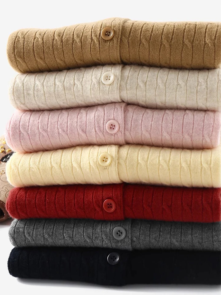 Women’s 100% Merino Wool Cable Knit Cardigan