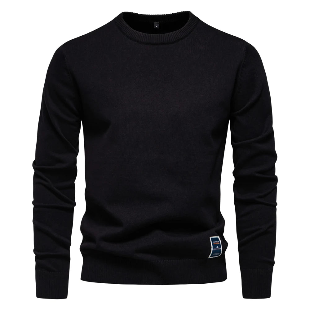 Men’s Solid Cotton Crew Neck Sweater – Casual Knitted Pullover