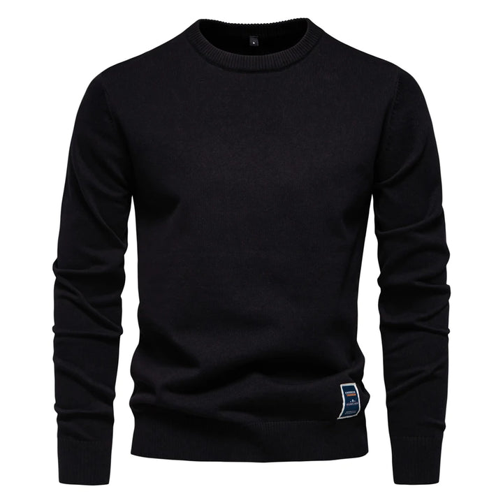 Men’s Solid Cotton Crew Neck Sweater – Casual Knitted Pullover
