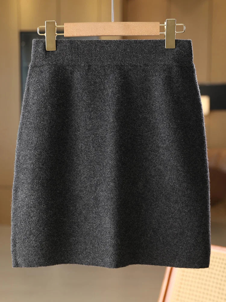 Women’s Wool Mini Skirt – 100% Merino Wool Knitted Office Dress