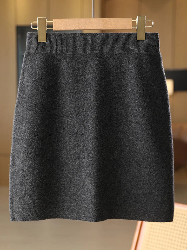 Women’s Wool Mini Skirt – 100% Merino Wool Knitted Office Dress