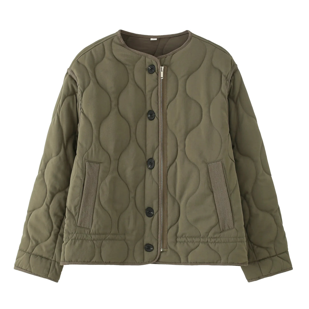 Women’s Quilted Snap-Button Bomber Jacket – Warm Padded Outerwear