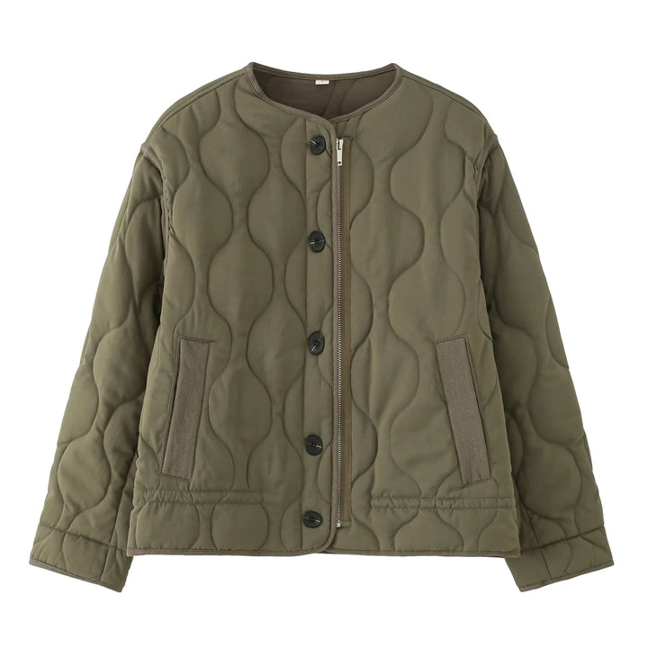 Women’s Quilted Snap-Button Bomber Jacket – Warm Padded Outerwear