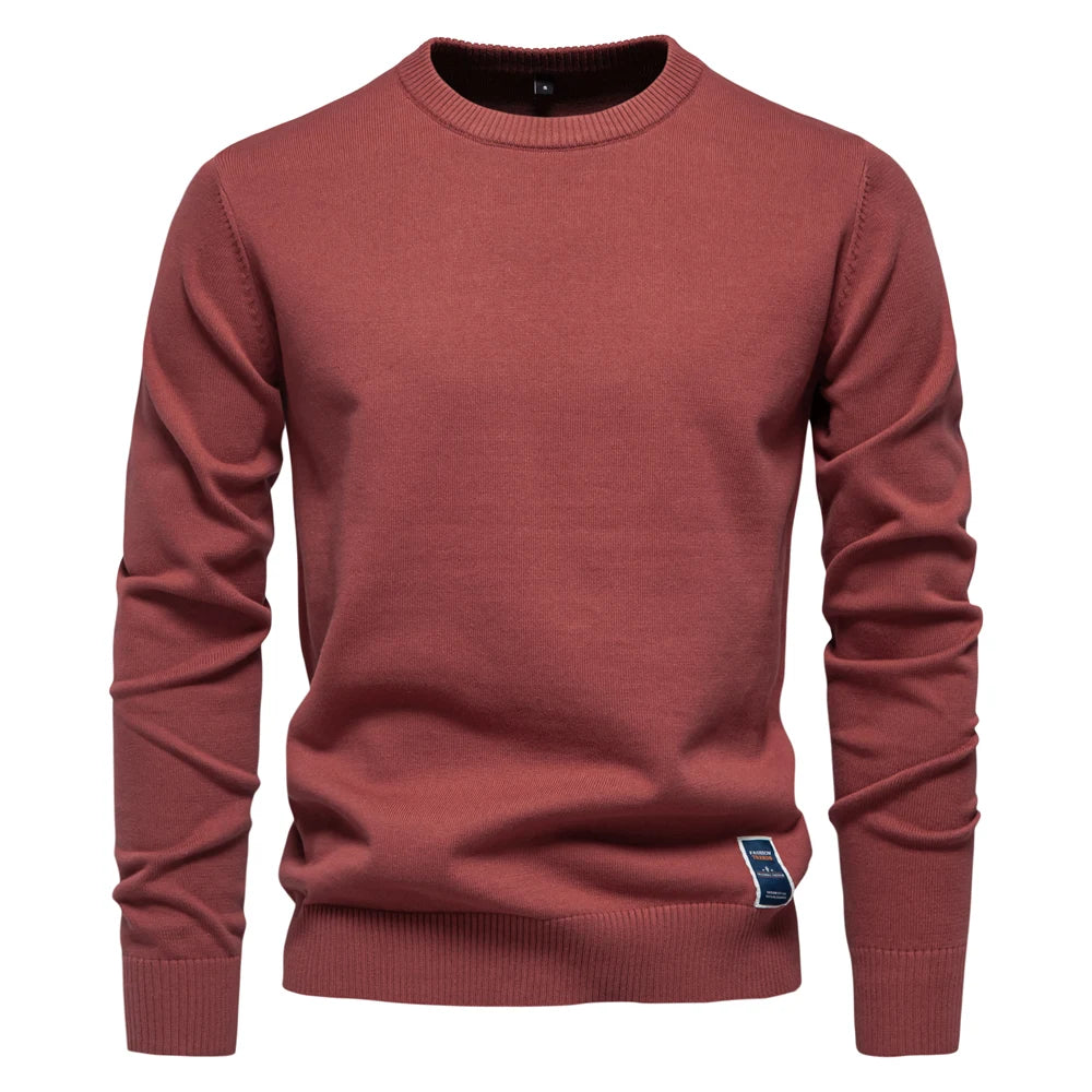 Men’s Solid Cotton Crew Neck Sweater – Casual Knitted Pullover