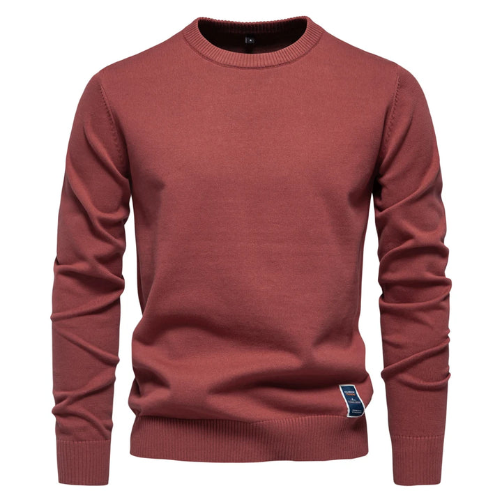 Men’s Solid Cotton Crew Neck Sweater – Casual Knitted Pullover