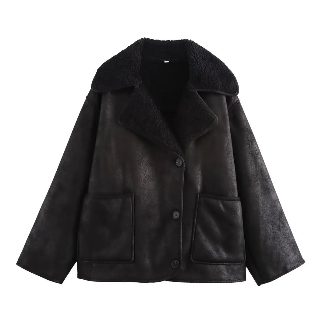 Women’s Black Leather Jacket – Winter Warm