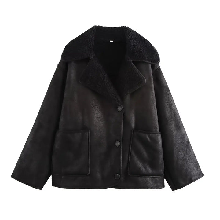Women’s Black Leather Jacket – Winter Warm
