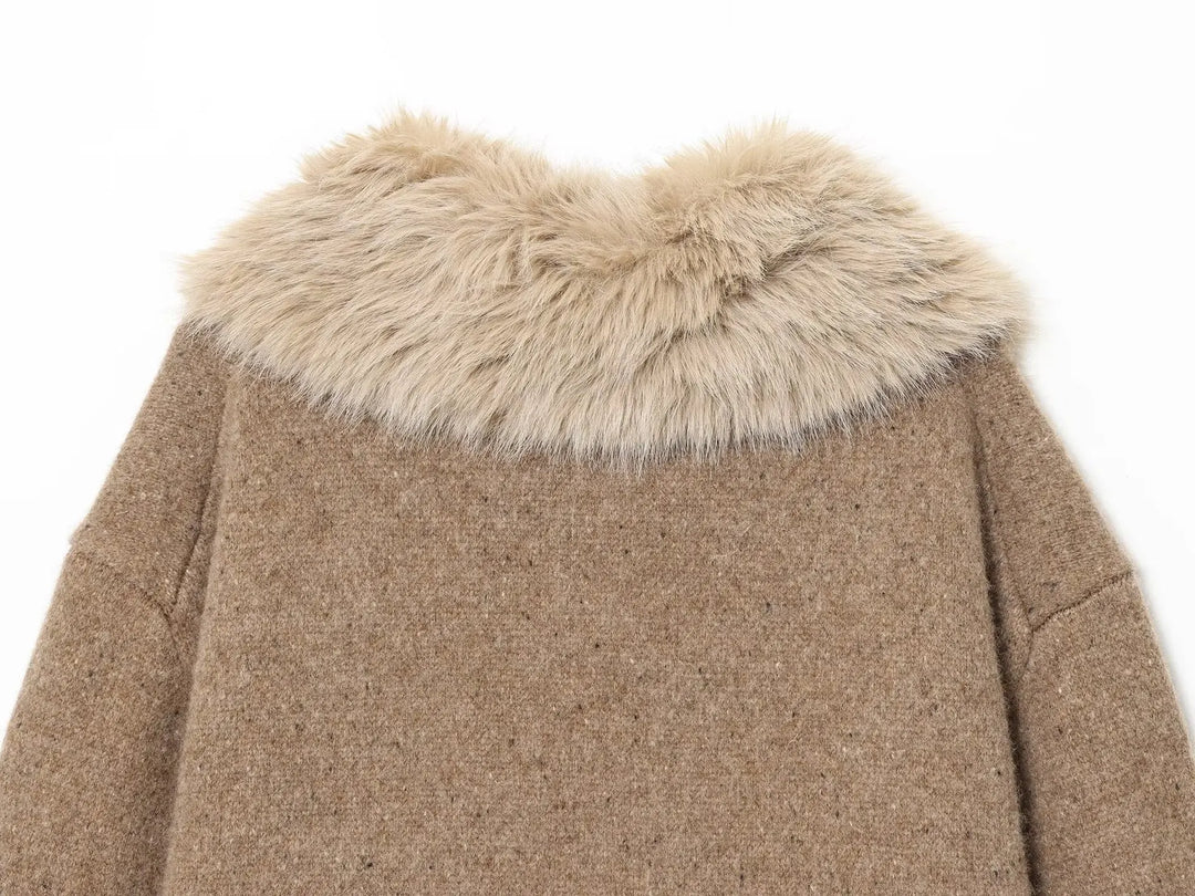 Women’s Faux Wool Stand Neck Belted Cloak Coat