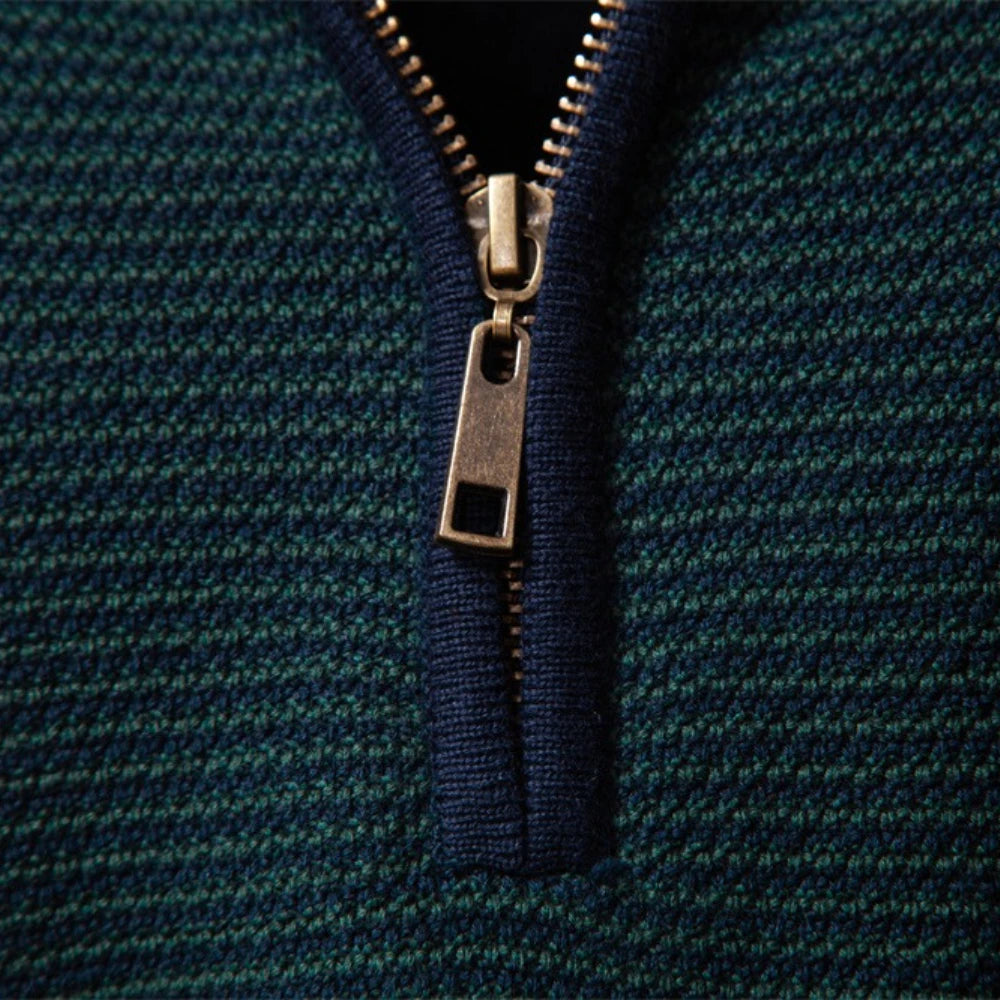 Men’s Luxury Cotton Turtleneck Sweater – Striped Knit Autumn Winter Pullover