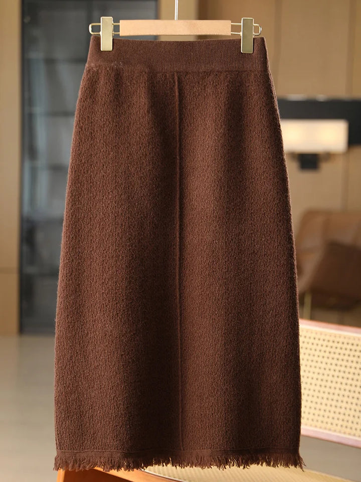 Women’s 100% Merino Wool Tassel Straight Skirt