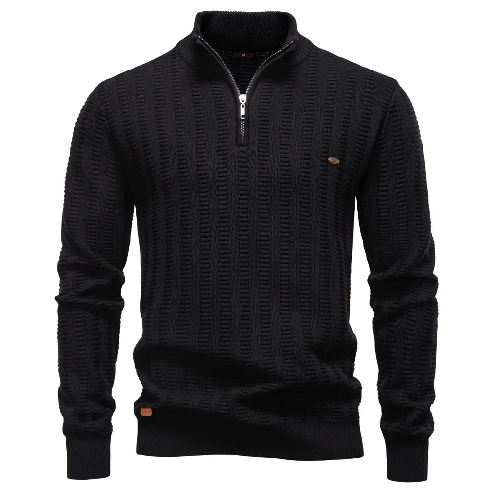 Men’s Luxury Striped Cotton Pullover – Thick Warm Crew Neck Sweater