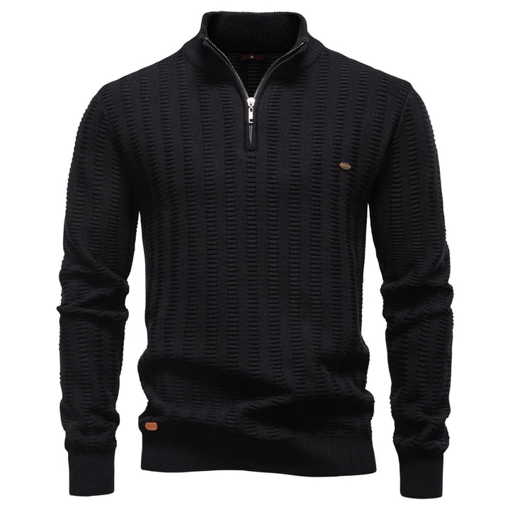 Men’s Luxury Striped Cotton Pullover – Thick Warm Crew Neck Sweater