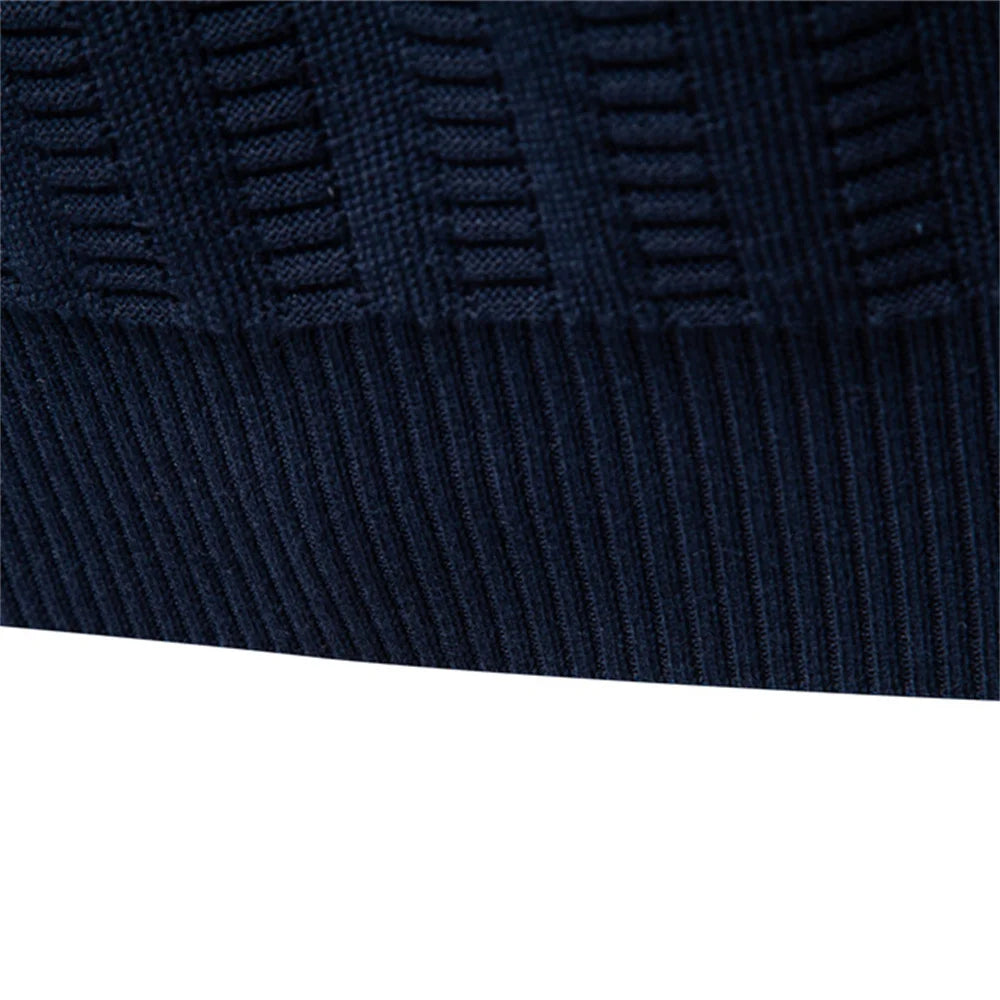 Men’s Luxury Striped Cotton Pullover – Thick Warm Crew Neck Sweater