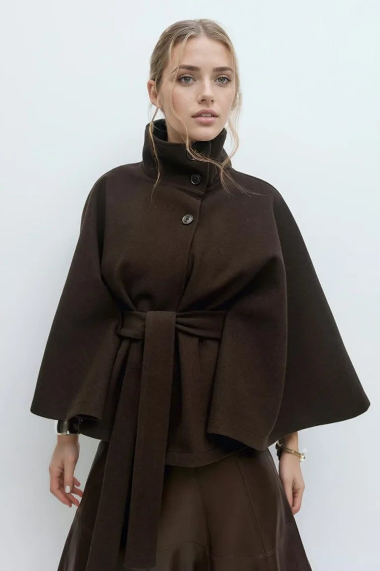 Women’s Stand Neck Faux Wool Cloak Coat