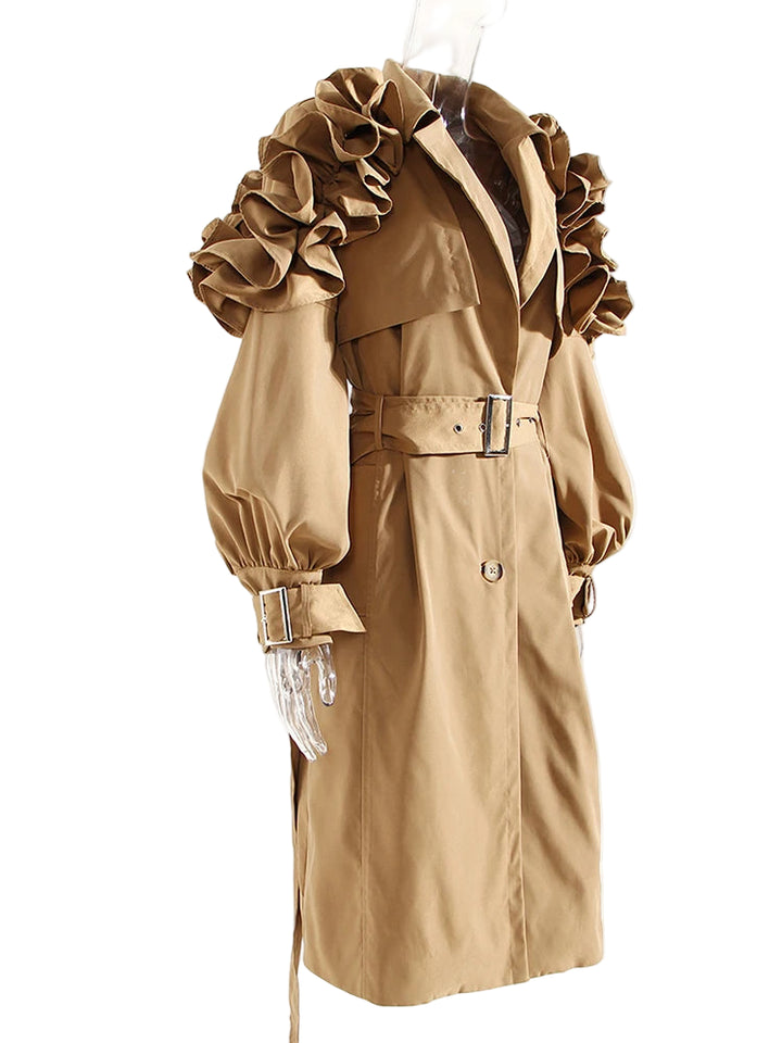 Women’s Long Trench Coat – Black/Khaki