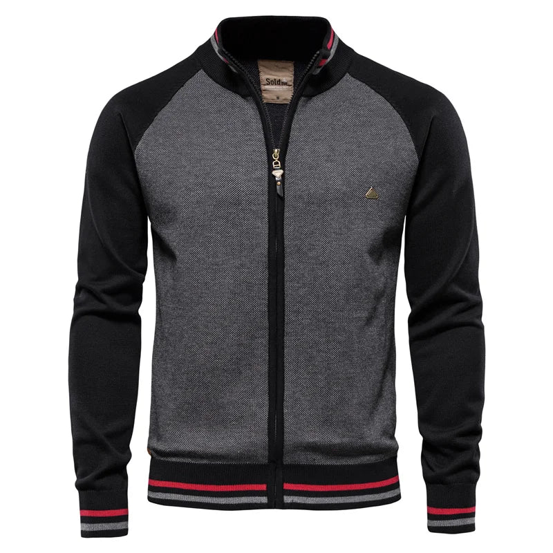 Men’s Spliced Cotton Cardigan – High-Quality Streetwear Winter Sweater