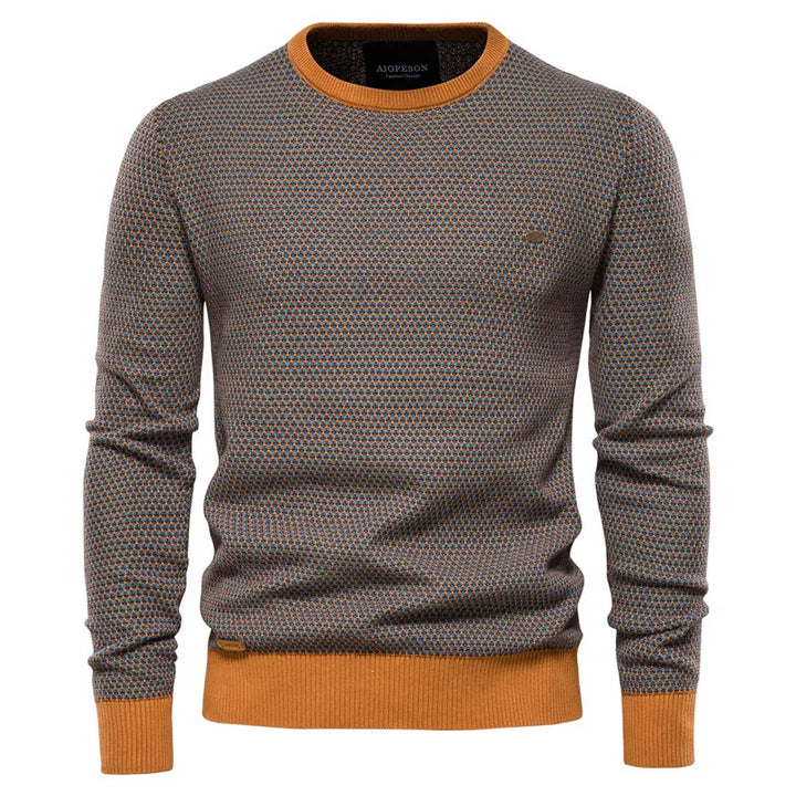 Men’s Cotton Spliced Pullover – Warm O-Neck Knitted Sweater