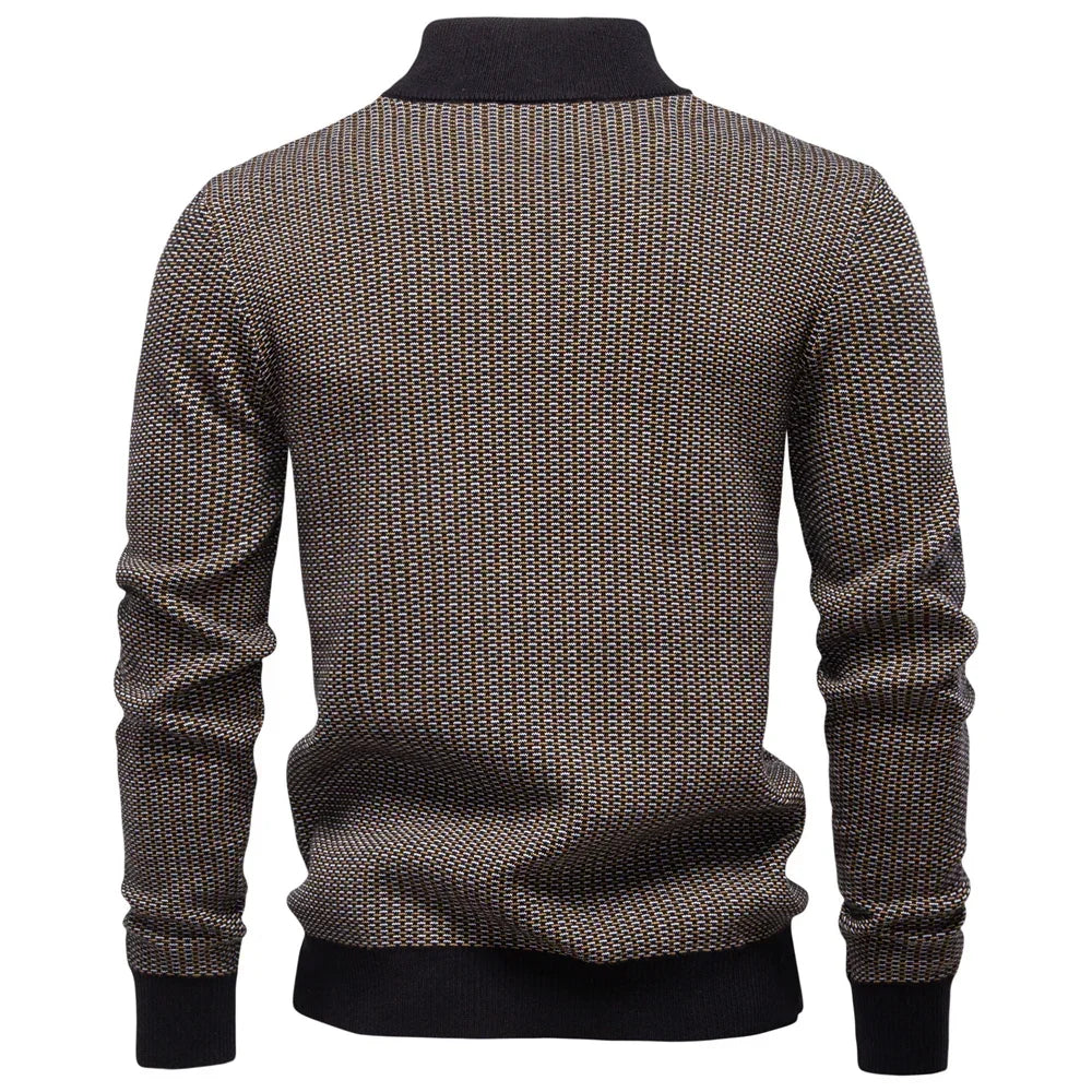 Men’s Classic Striped Knit Sweater – Warm Wool Neck Pullover