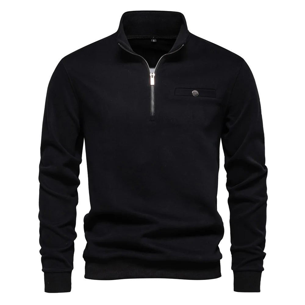 Men’s Lightweight Quarter-Zip Mock Neck Sweatshirt with Pocket