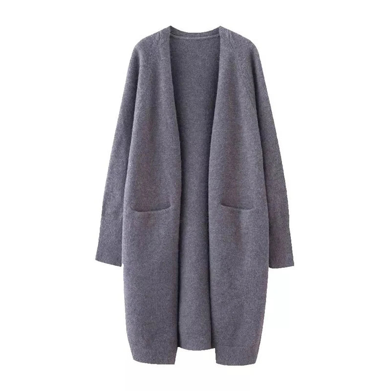 Women’s Long V-Neck Knit Cardigan with Pockets