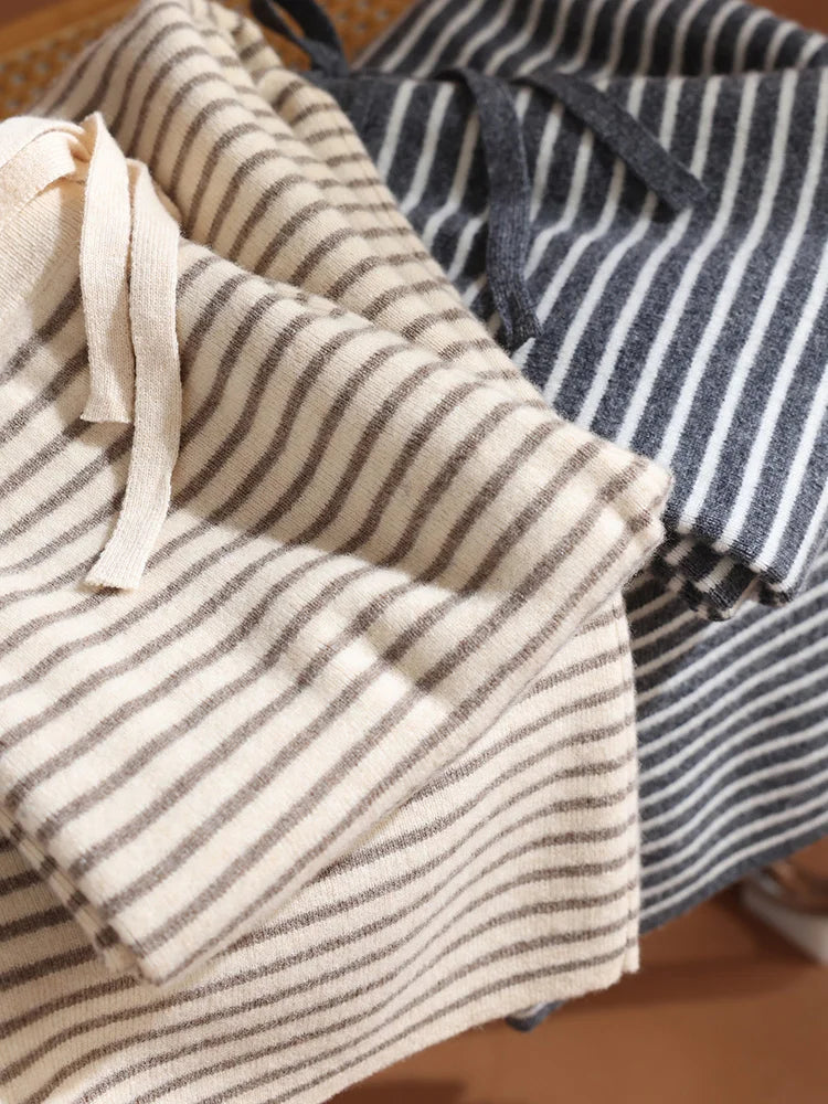 Women’s 100% Merino Wool Color-Block Wide Leg Pants