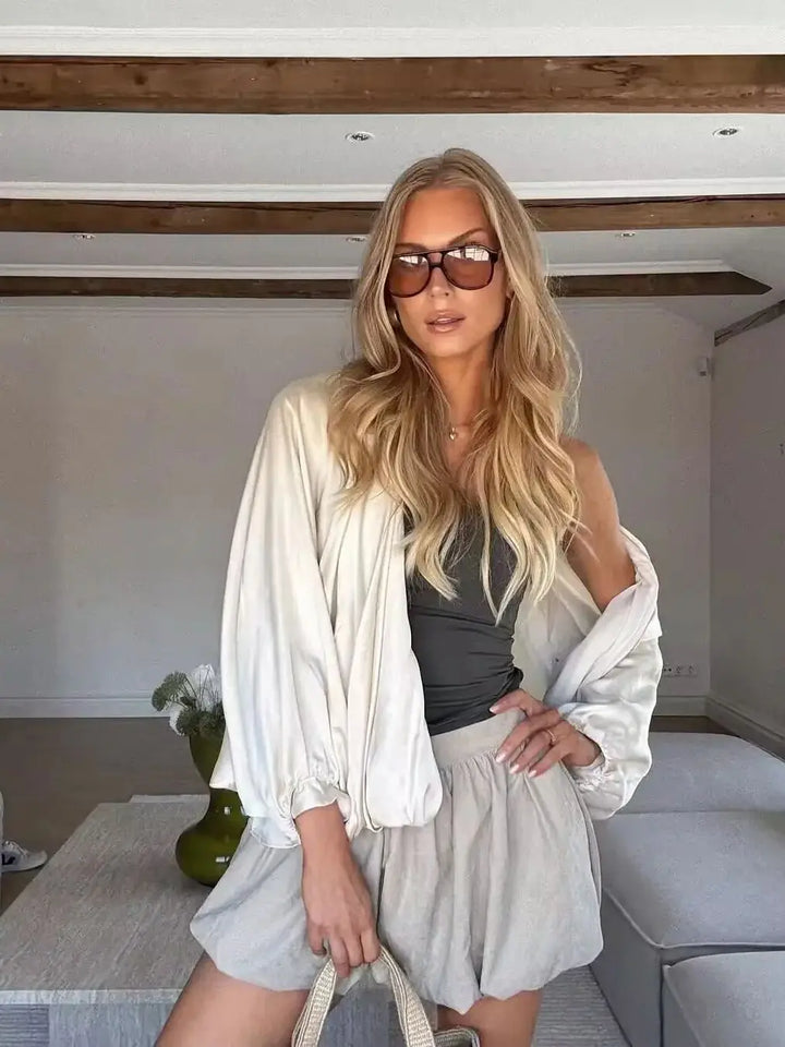 Women’s Oversized Bomber Jacket – Puff Sleeve Pleated Zipper Coat 2025 Streetwear