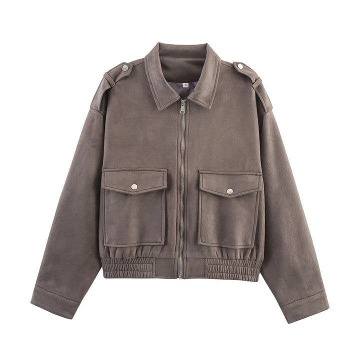 Women’s Cropped Faux Suede Jacket with Zipper