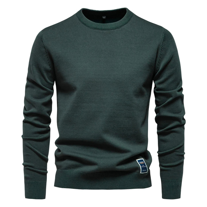 Men’s Solid Cotton Crew Neck Sweater – Casual Knitted Pullover