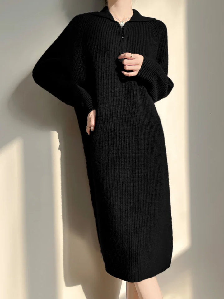 Women’s Merino Wool Half-Zip Polo Collar Sweater Dress