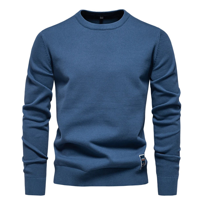 Men’s Solid Cotton Crew Neck Sweater – Casual Knitted Pullover