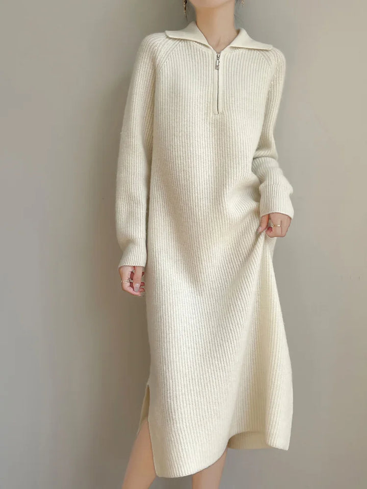 Women’s Merino Wool Half-Zip Polo Collar Sweater Dress