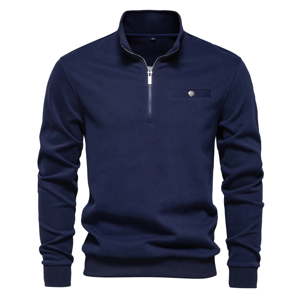 Men’s Lightweight Quarter-Zip Mock Neck Sweatshirt with Pocket