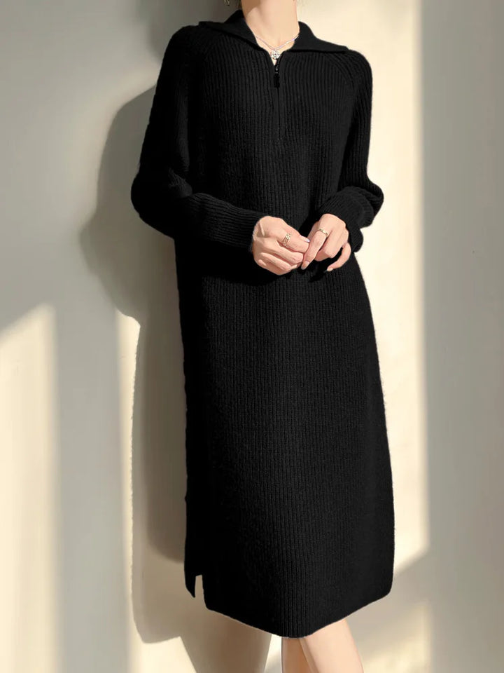 Women’s Merino Wool Half-Zip Polo Collar Sweater Dress