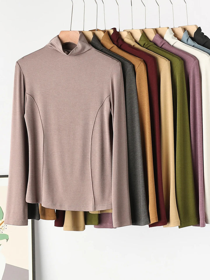 Women’s Wool Blend Thermal Mock Neck Slim Tee