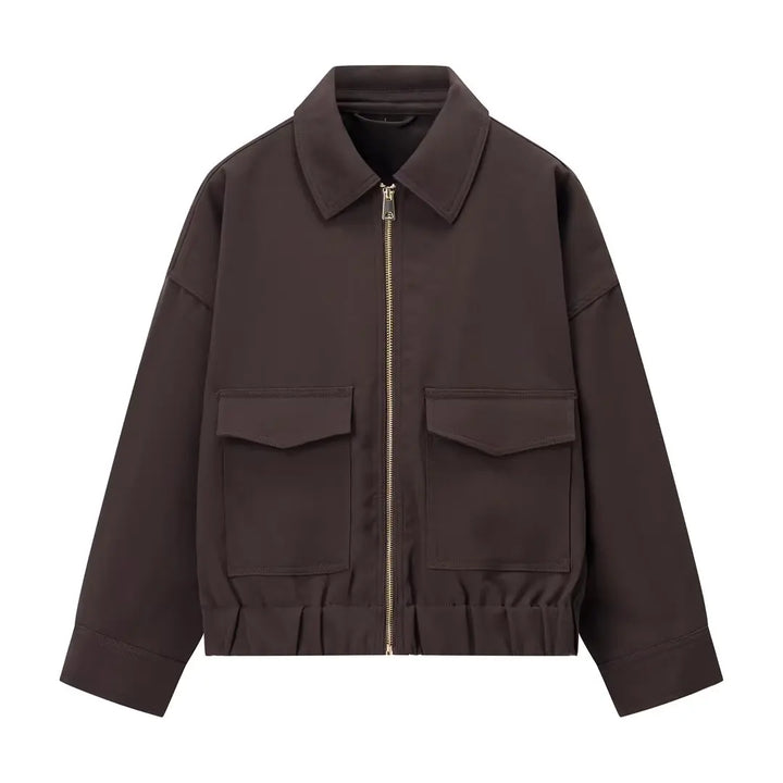 Women’s Brown Bomber Jacket – 2025 Autumn Spring Trend Casual Zipper Coat