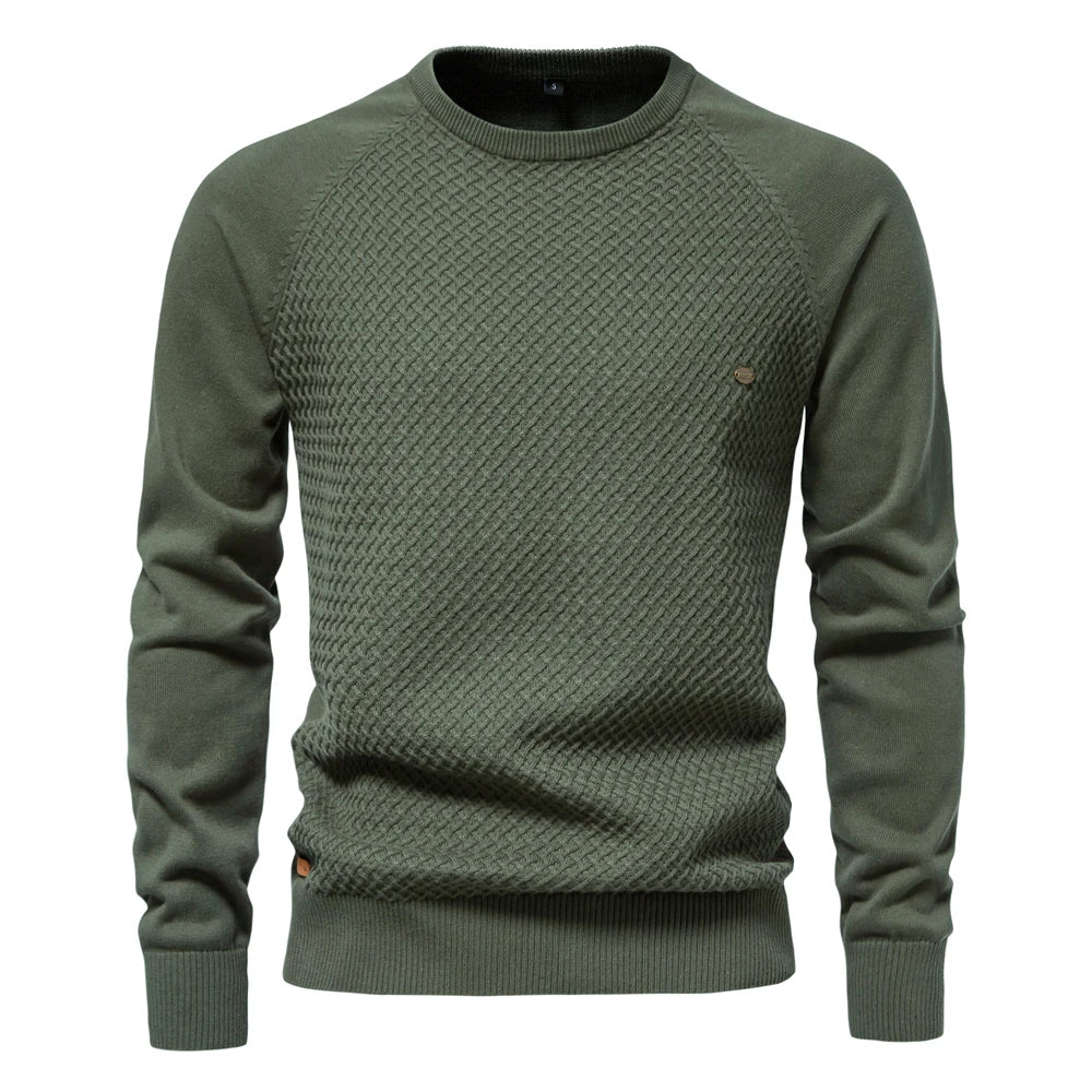 Men’s Geometric Cotton Crew Neck Sweater – Casual & Business Pullover