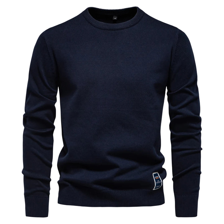 Men’s Solid Cotton Crew Neck Sweater – Casual Knitted Pullover