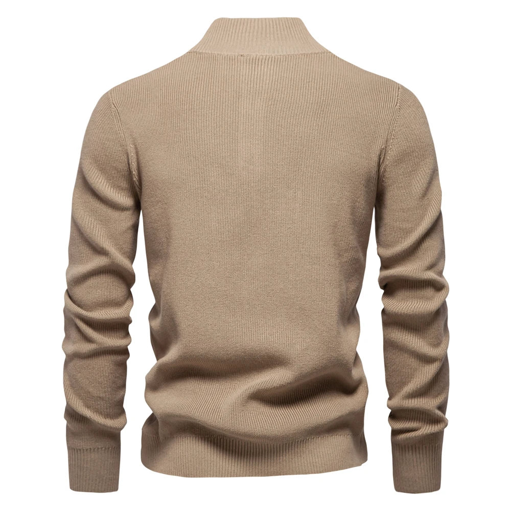 Men’s Mock Neck Button-Up Cotton Sweater – Casual Autumn & Winter Pullover