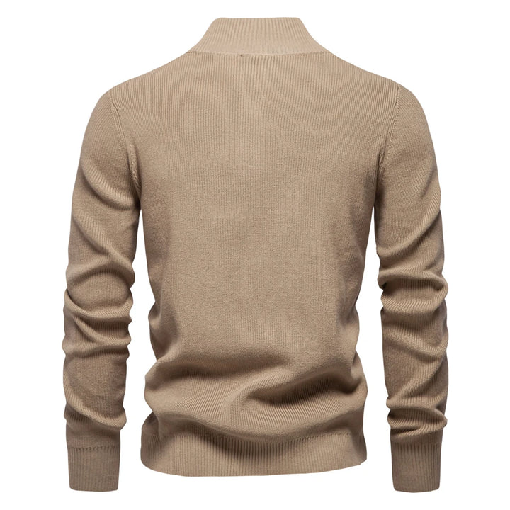 Men’s Mock Neck Button-Up Cotton Sweater – Casual Autumn & Winter Pullover