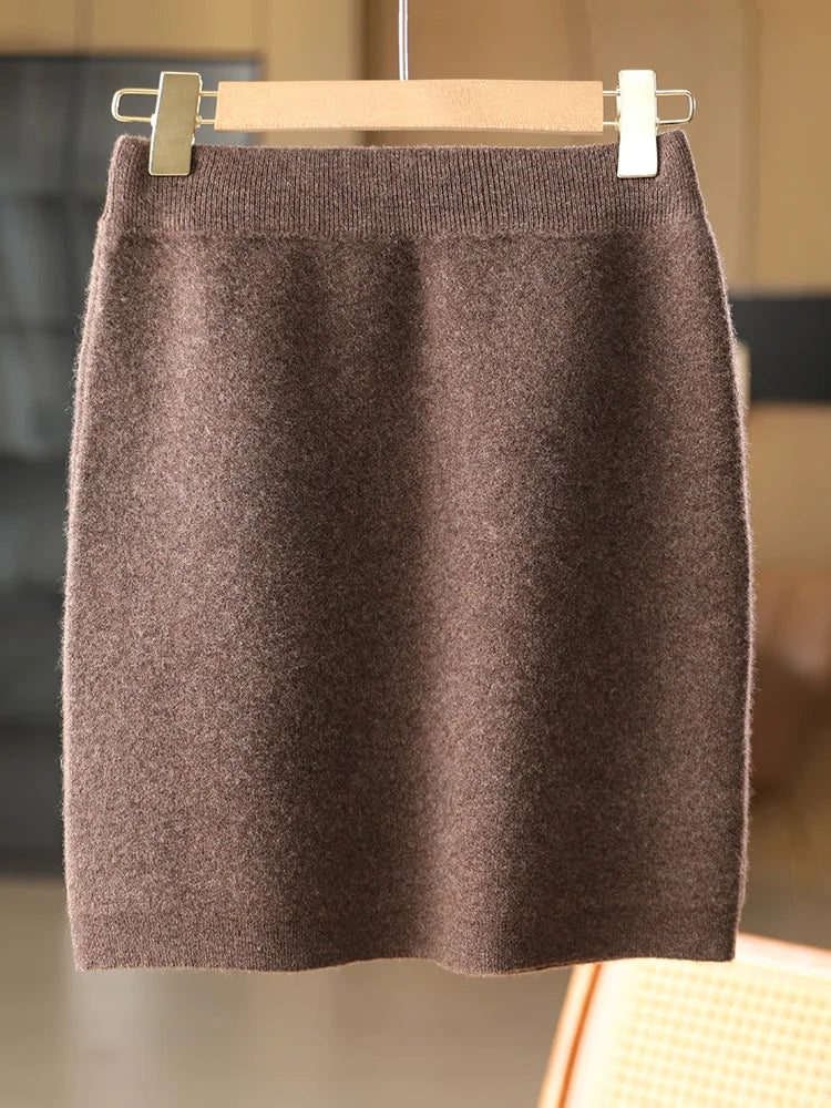 Women’s Wool Mini Skirt – 100% Merino Wool Knitted Office Dress