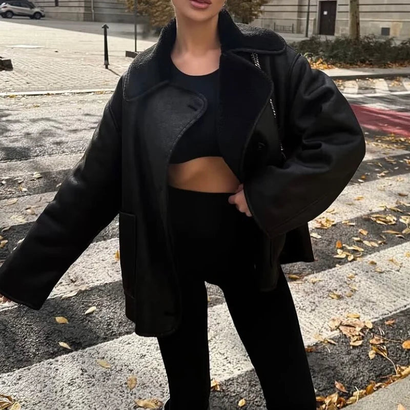 Women’s Black Leather Jacket – Winter Warm